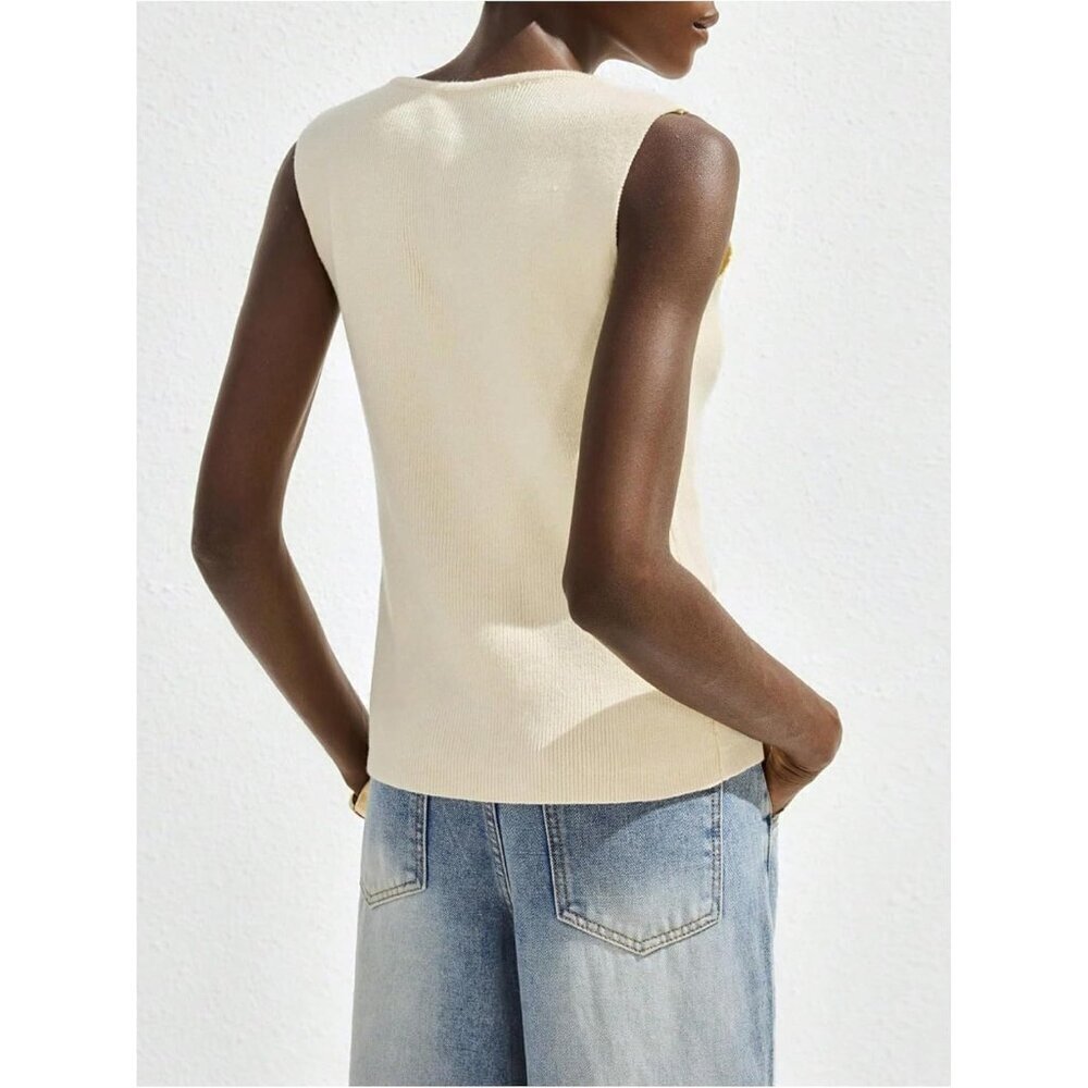 Women's Knit Vest Top Sleeveless Button Down Vintage Old Money Style - Picture 2 of 5